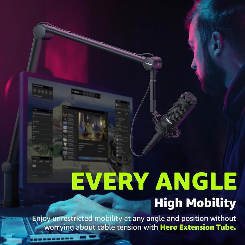 i-XTECH Boom Arm Mic Stand with Extension Tube Upgraded Microphone Arm for Shure SM7B MV7 Blue Yeti Sturdy Stainless Steel Mic Arm Desk Stand Foldable Scissor Arm Microphone Mount for Podcast Gaming - Image 5